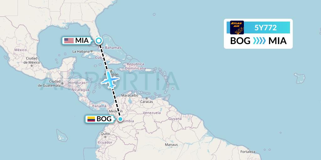 5Y772 Atlas Air Flight Map: Bogota to Miami