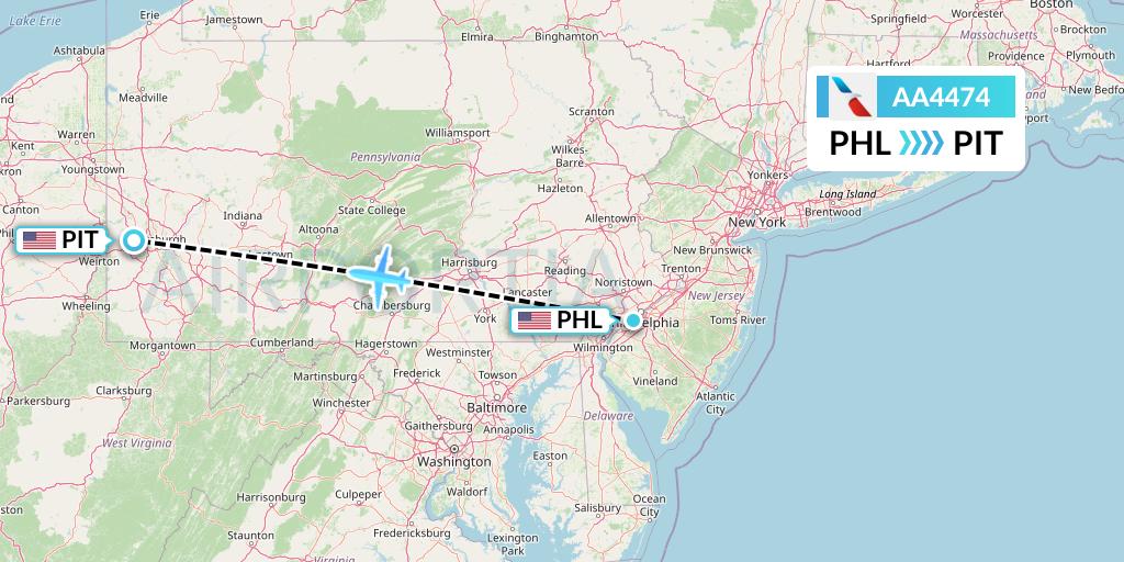 AA4474 American Airlines Flight Map: Philadelphia to Pittsburgh