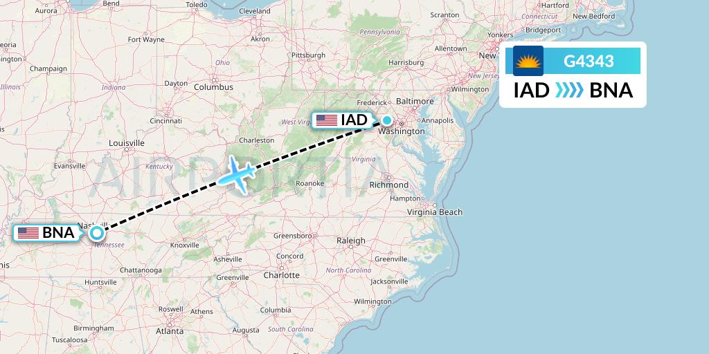 G4343 Allegiant Air Flight Map: Washington to Nashville