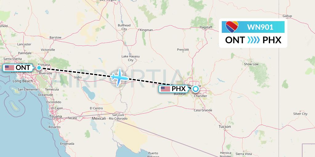 WN901 Southwest Airlines Flight Map: Ontario to Phoenix