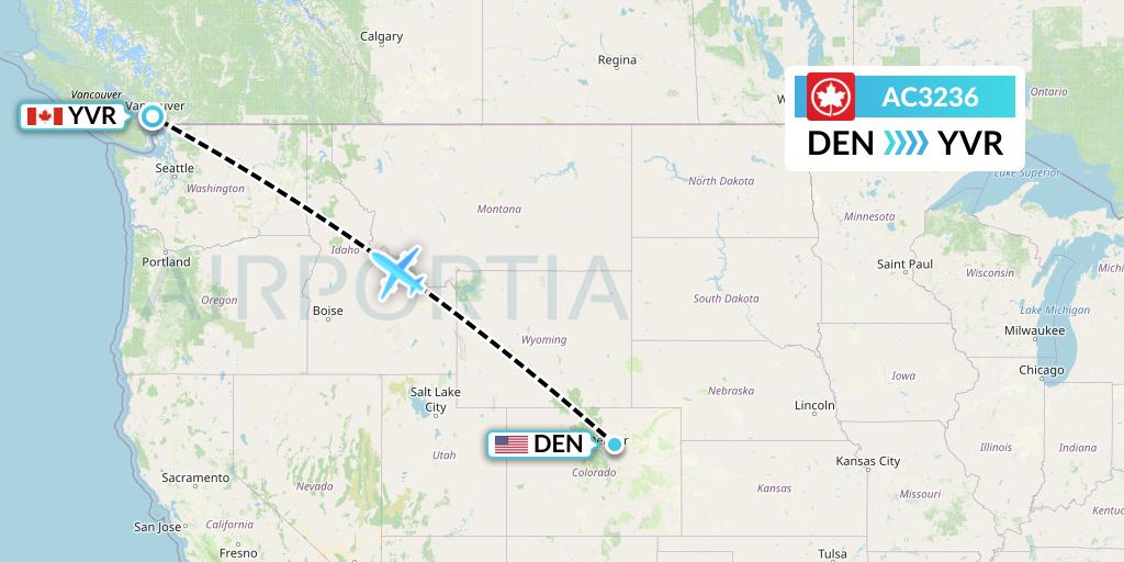 AC3236 Air Canada Flight Map: Denver to Vancouver
