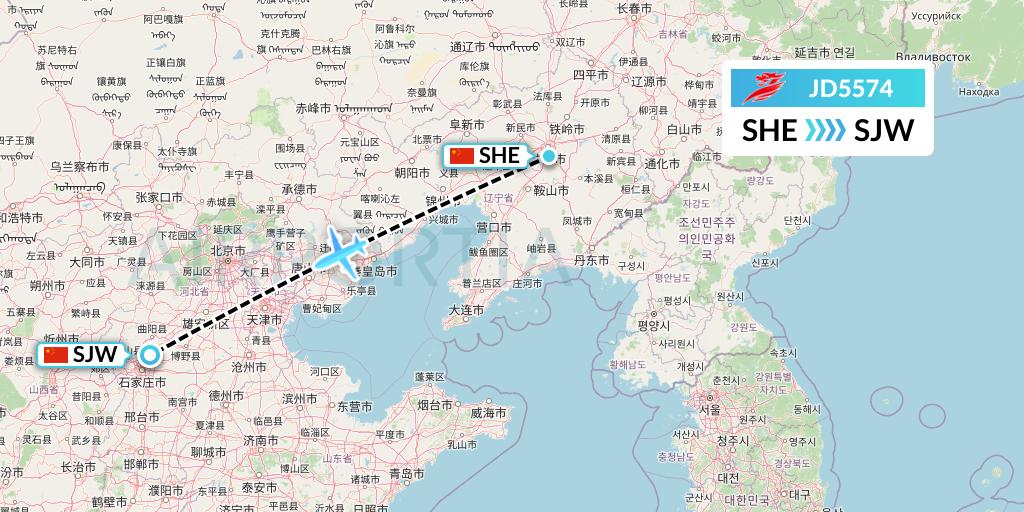 JD5574 Capital Airlines Flight Map: Shenyang to Shijiazhuang