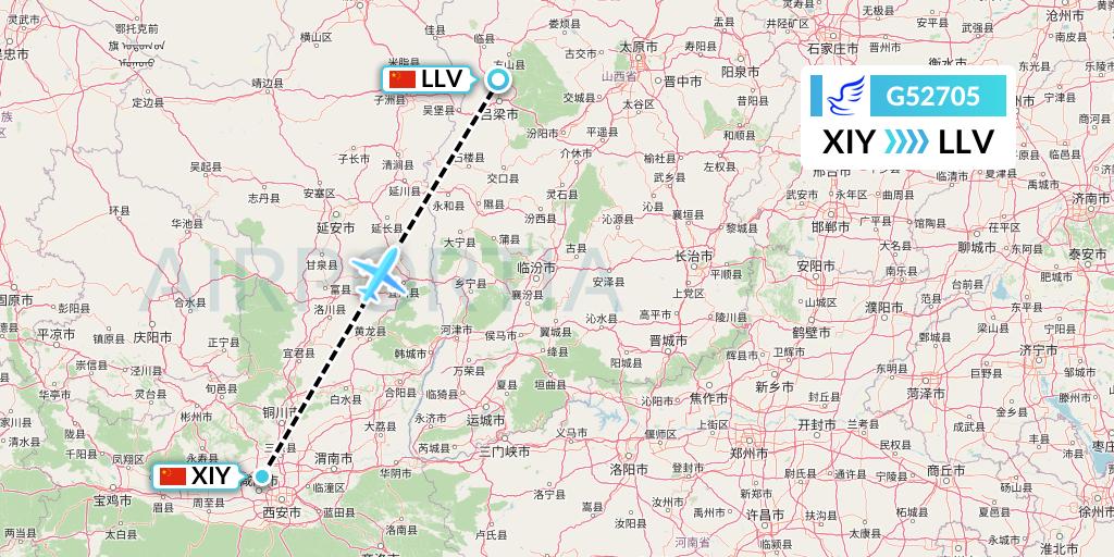 G52705 China Express Airlines Flight Map: Xi'an to Kunming
