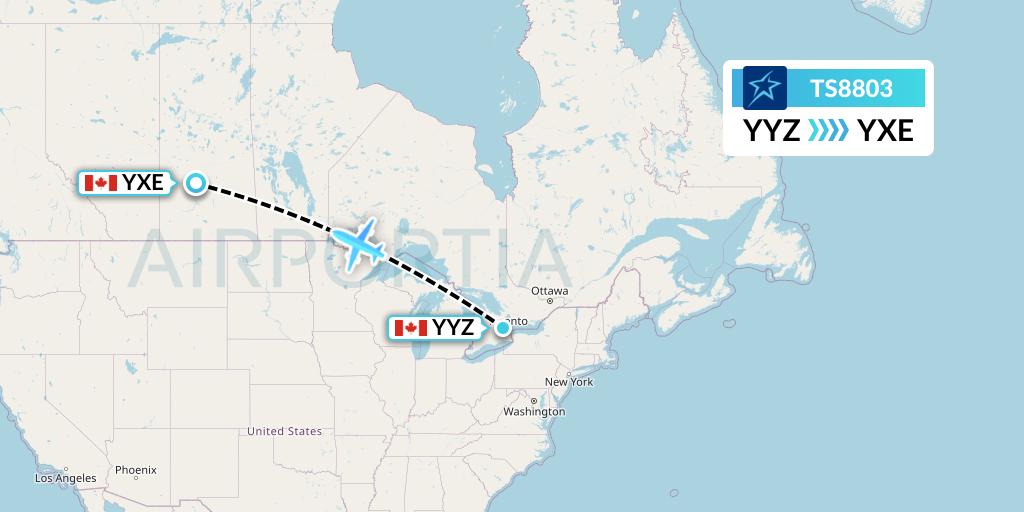 TS8803 Air Transat Flight Map: Toronto to Saskatoon
