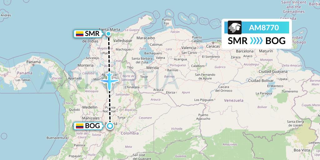 AM8770 Aeromexico Flight Map: Santa Marta to Bogota