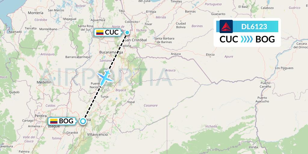 DL6123 Delta Air Lines Flight Map: Cucuta to Bogota