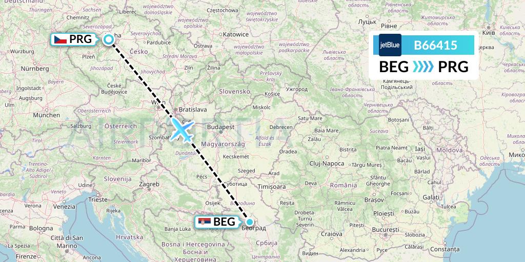 B66415 JetBlue Airways Flight Map: Belgrade to Prague