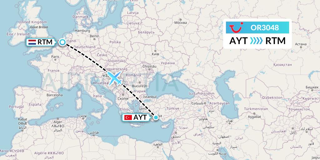 OR3048 TUI fly Netherlands Flight Map: Antalya to Rotterdam