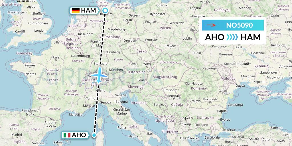 NO5090 Neos Flight Map: Alghero to Hamburg
