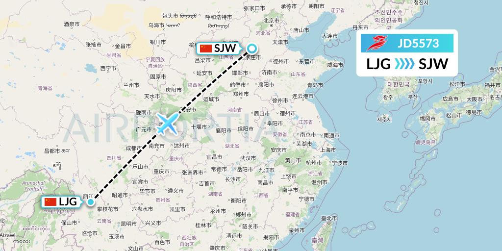 JD5573 Capital Airlines Flight Map: Lijiang to Shijiazhuang