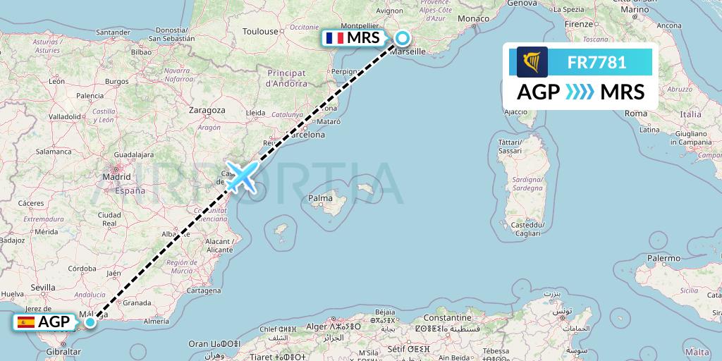 FR7781 Ryanair Flight Map: Malaga to Marseille