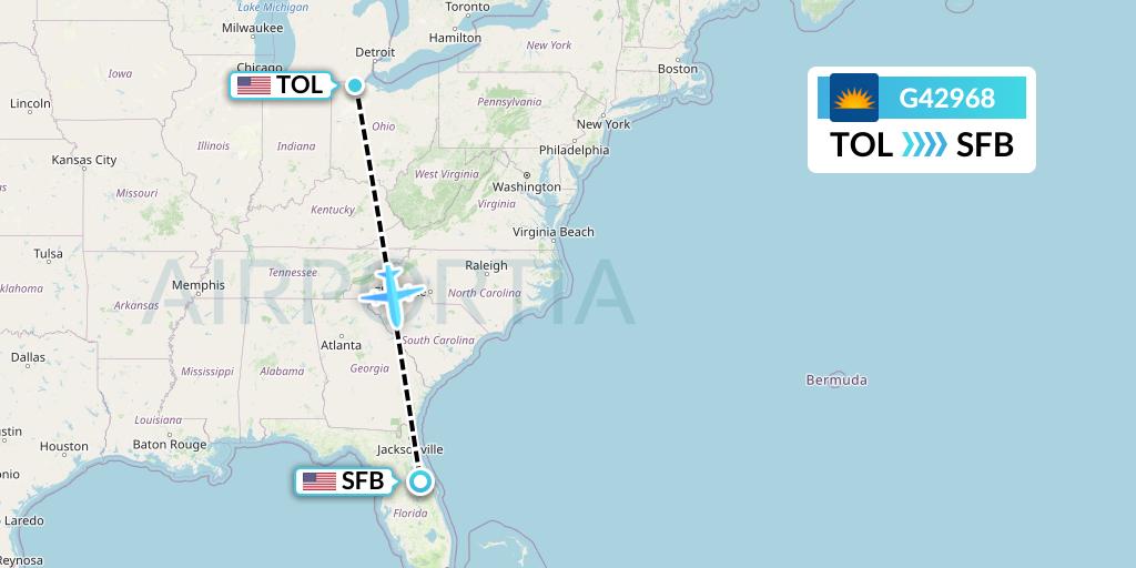 G42968 Allegiant Air Flight Map: Toledo to Orlando