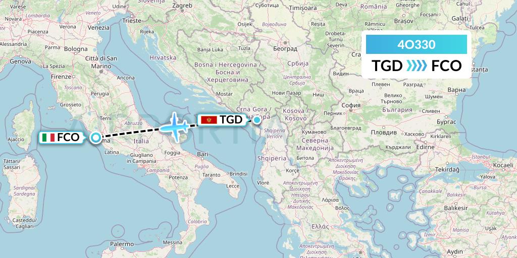 4O330 Air Montenegro Flight Map: Podgorica to Rome