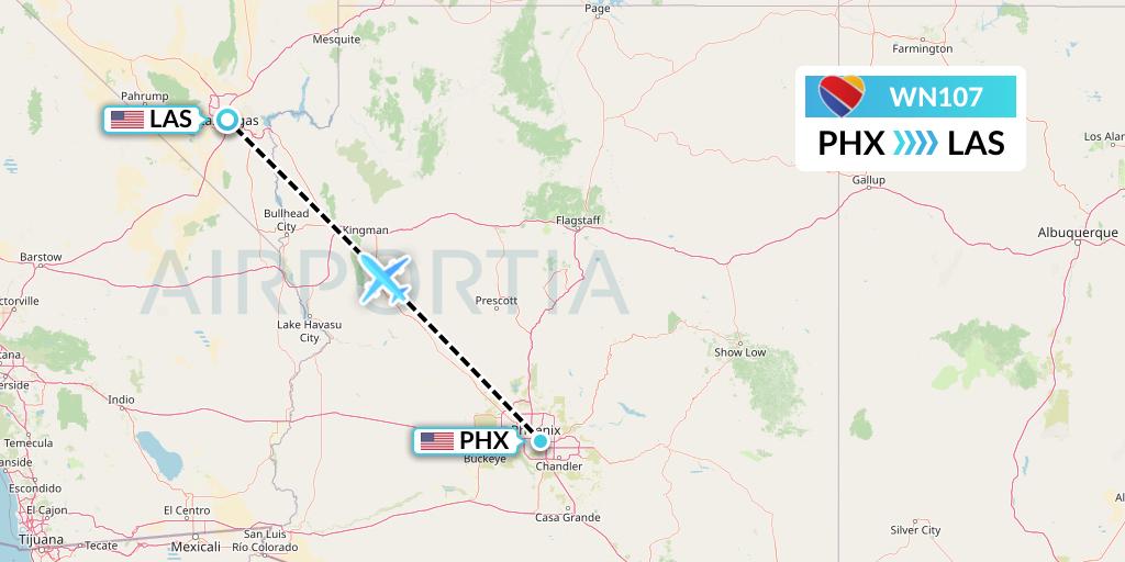 WN107 Southwest Airlines Flight Map: Phoenix to Las Vegas