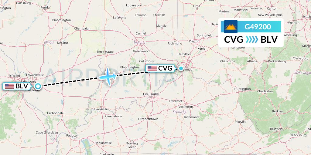 G49200 Allegiant Air Flight Map: Cincinnati to Belleville