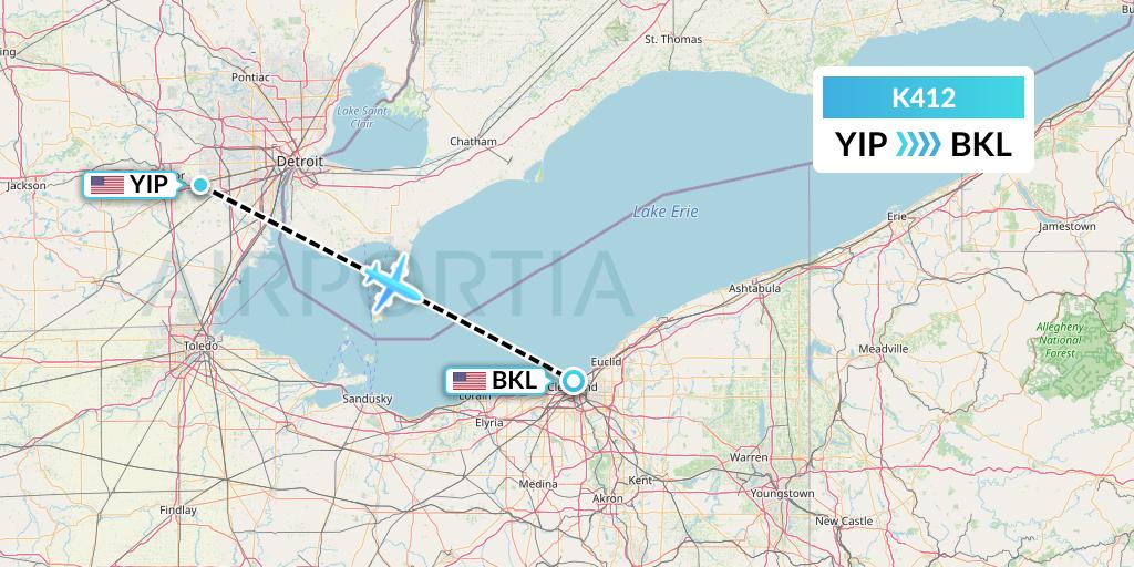 K412 Kalitta Air Flight Map: Detroit to Cleveland