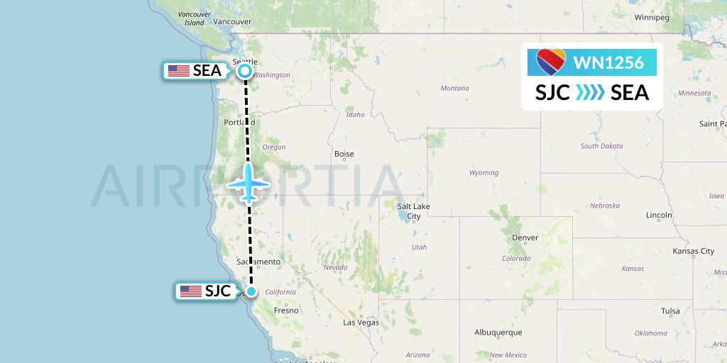 WN1256 Southwest Airlines Flight Map: San Jose to Seattle