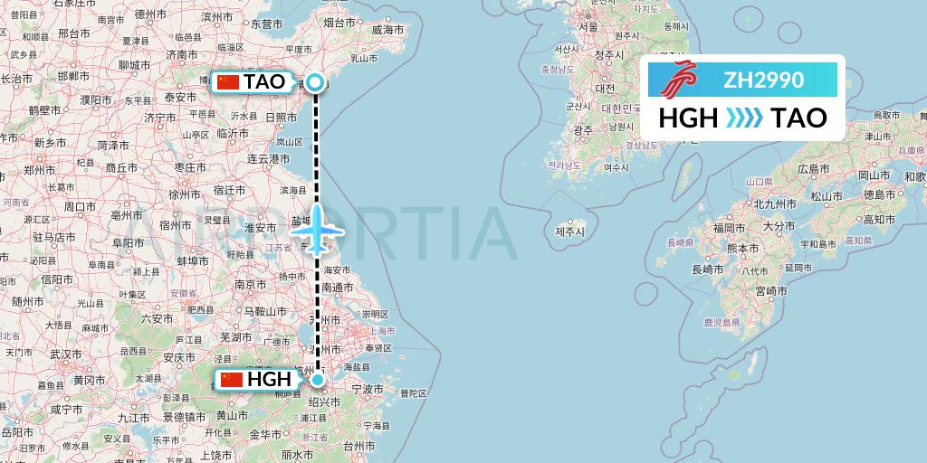 ZH2990 Shenzhen Airlines Flight Map: Hangzhou to Qingdao
