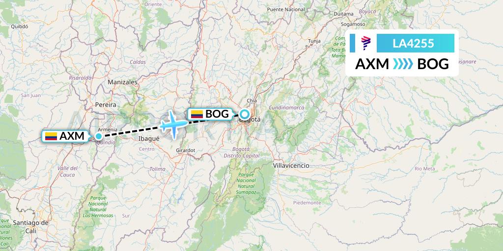 LA4255 LAN Airlines Flight Map: Armenia to Bogota