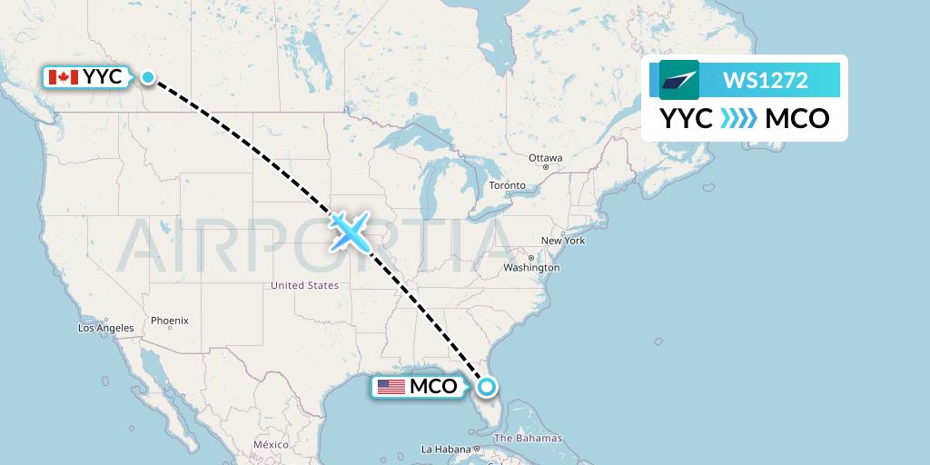 WS1272 WestJet Flight Map: Calgary to Orlando