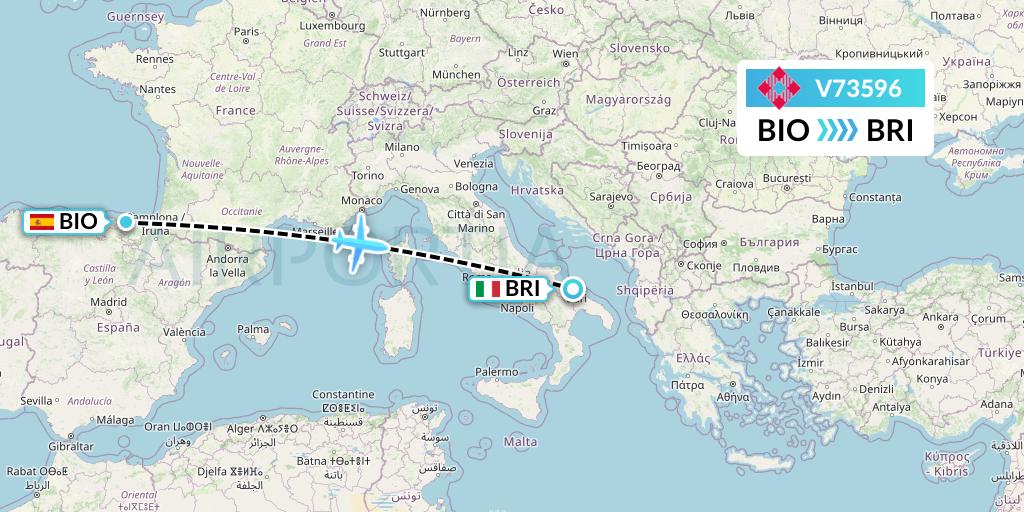 V73596 Volotea Flight Map: Bilbao to Bari