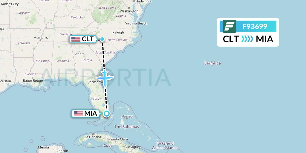 F93699 Frontier Airlines Flight Map: Charlotte to Miami