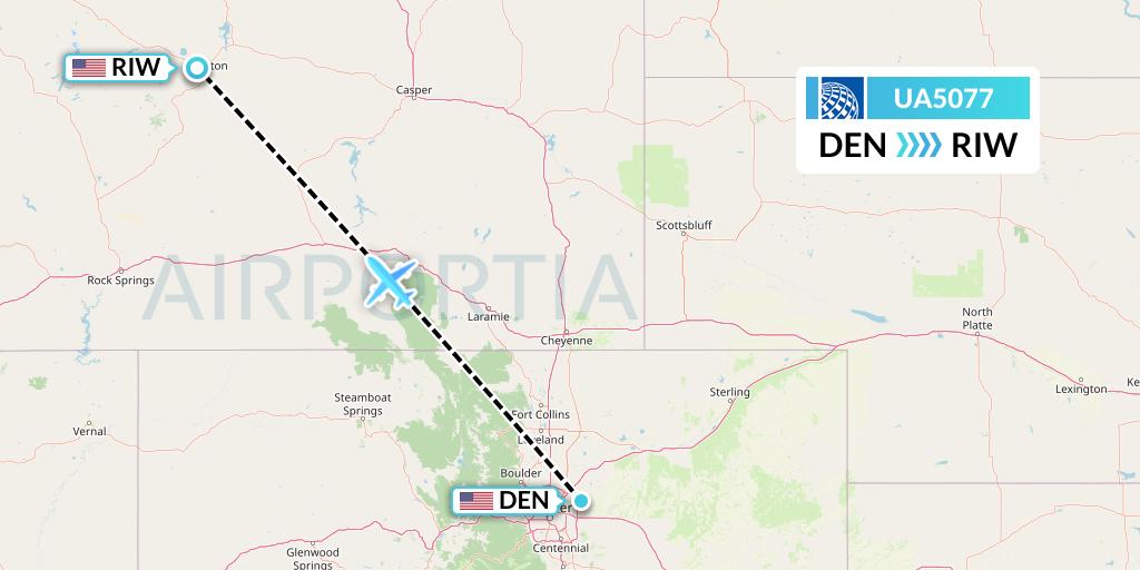 UA5077 United Airlines Flight Map: Denver to Riverton