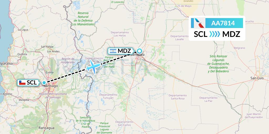 AA7814 American Airlines Flight Map: Santiago to Mendoza