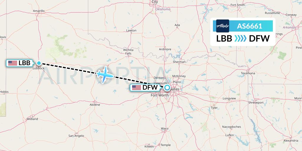 AS6661 Alaska Airlines Flight Map: Lubbock to Dallas