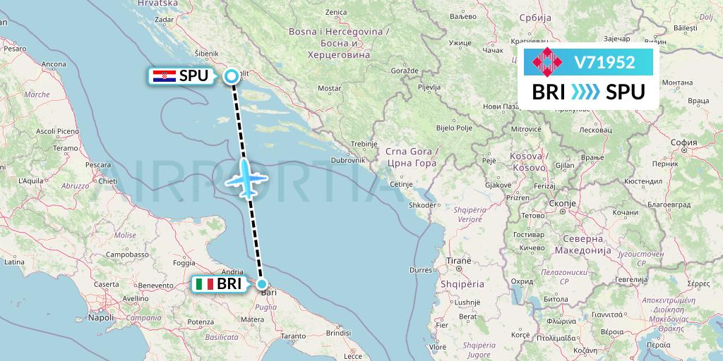 V71952 Volotea Flight Map: Bari to Split