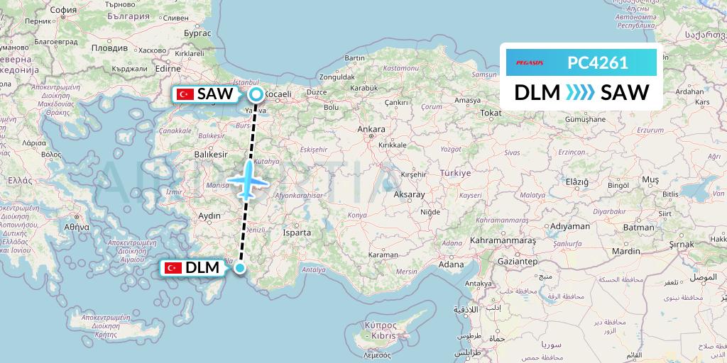 PC4261 Pegasus Airlines Flight Map: Dalaman to Istanbul
