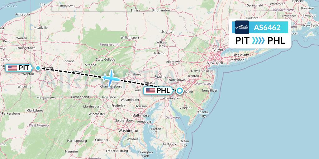 AS6462 Alaska Airlines Flight Map: Pittsburgh to Philadelphia