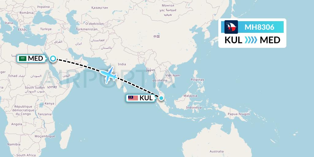MH8306 Malaysia Airlines Flight Map: Kuala Lumpur to Medina