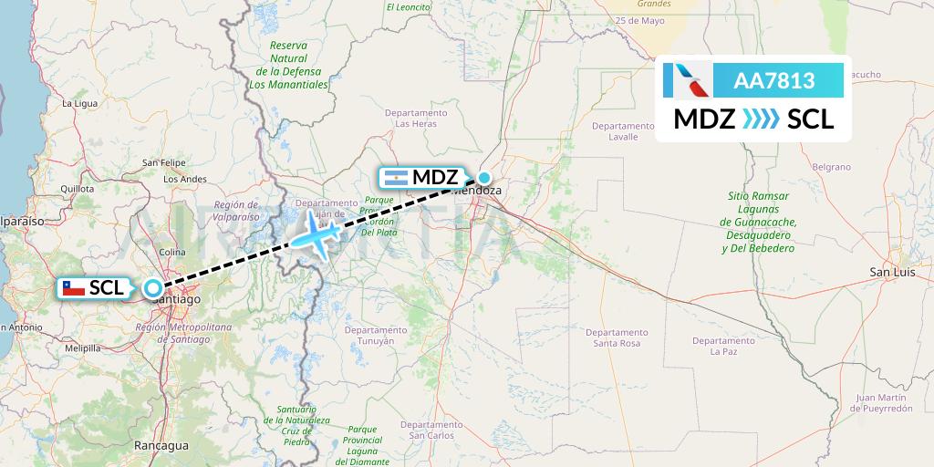 AA7813 American Airlines Flight Map: Mendoza to Santiago