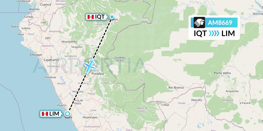AM8669 Aeromexico Flight Map: Iquitos to Lima