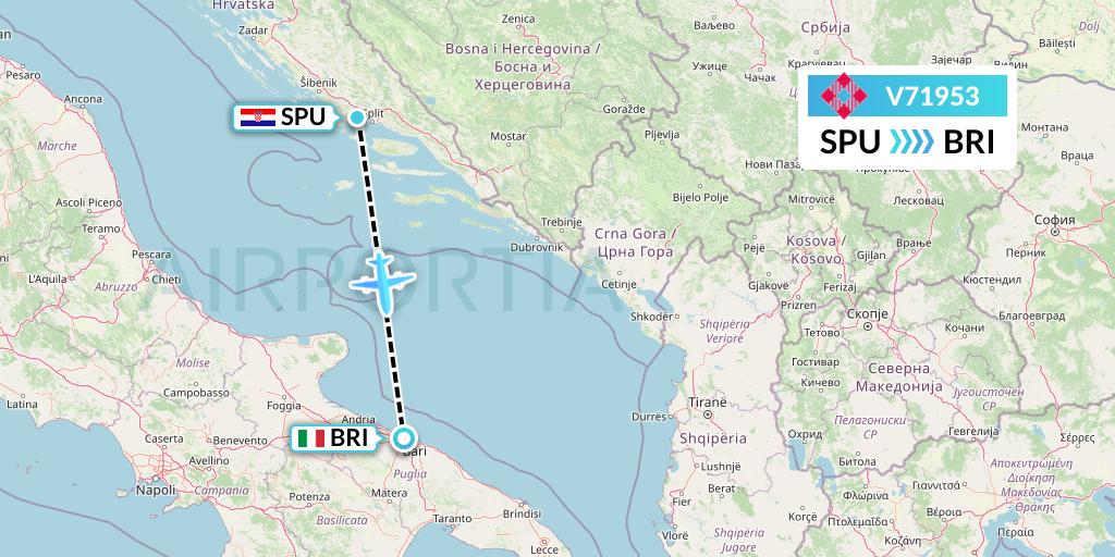 V71953 Volotea Flight Map: Split to Bari