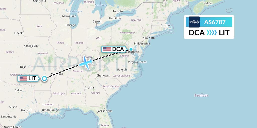 AS6787 Alaska Airlines Flight Map: Washington to Little Rock