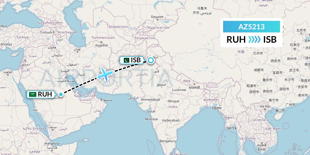 AZ5213 ITA Airways Flight Map: Riyadh to Islamabad