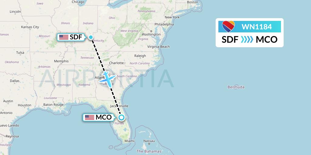 WN1184 Southwest Airlines Flight Map: Louisville to Orlando