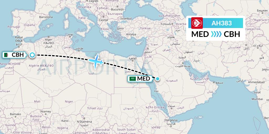 AH383 Air Algerie Flight Map: Medina to Bechar