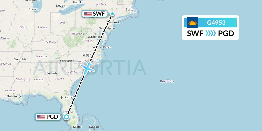 G4953 Allegiant Air Flight Map: Newburgh to Punta Gorda