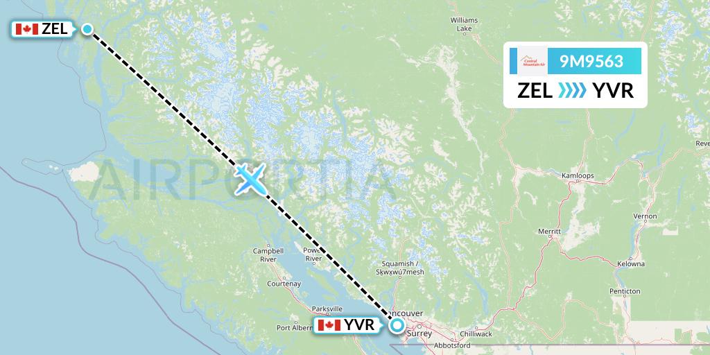 9M9563 Central Mountain Air Flight Map: Bella Bella to Vancouver