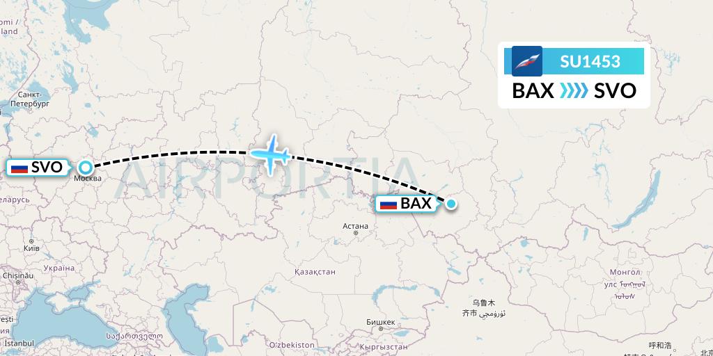 SU1453 Aeroflot Flight Map: Barnaul to Moscow