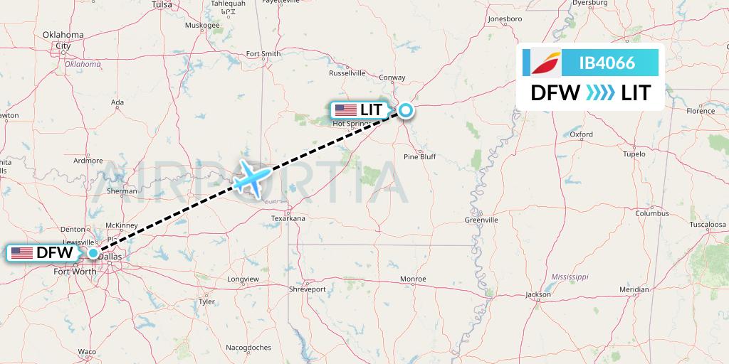IB4066 Iberia Flight Map: Dallas to Little Rock