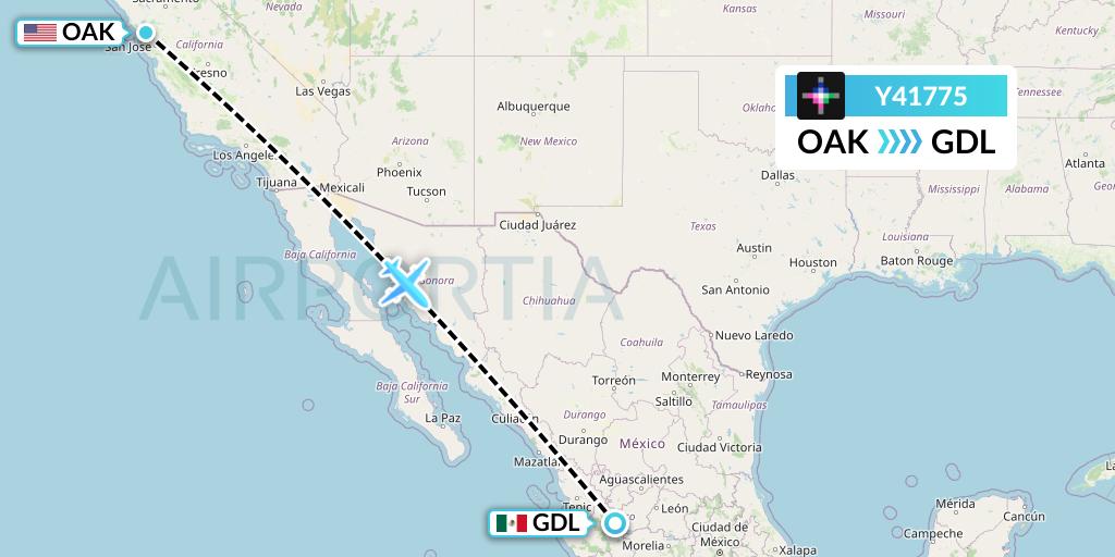 Y41775 Volaris Flight Map: Oakland to Guadalajara