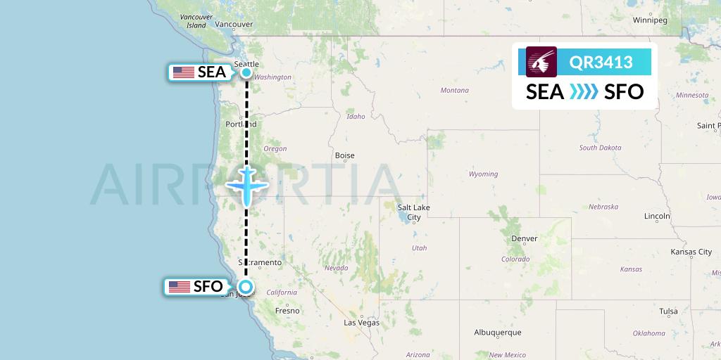 QR3413 Qatar Airways Flight Map: Seattle to San Francisco