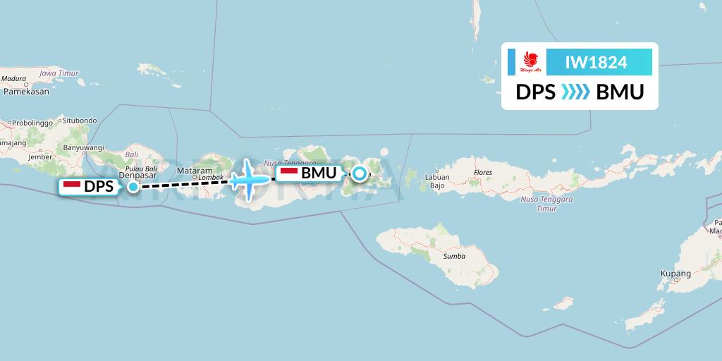 IW1824 Wings Air Flight Map: Denpasar to Bima