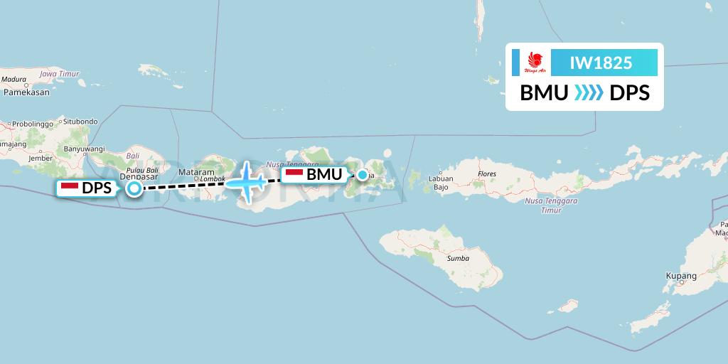 IW1825 Wings Air Flight Map: Bima to Denpasar