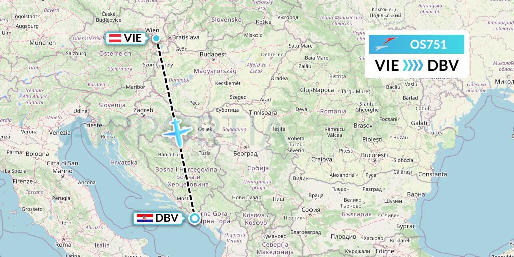 OS751 Austrian Airlines Flight Map: Vienna to Dubrovnik