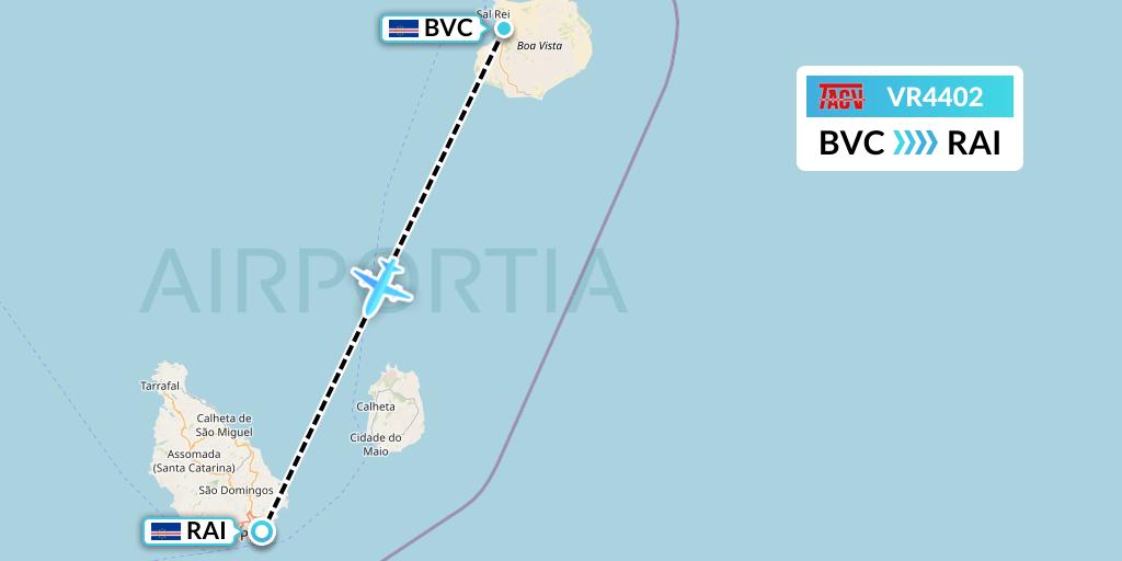 VR4402 TACV Cape Verde Airlines Flight Map: Boa Vista to Praia